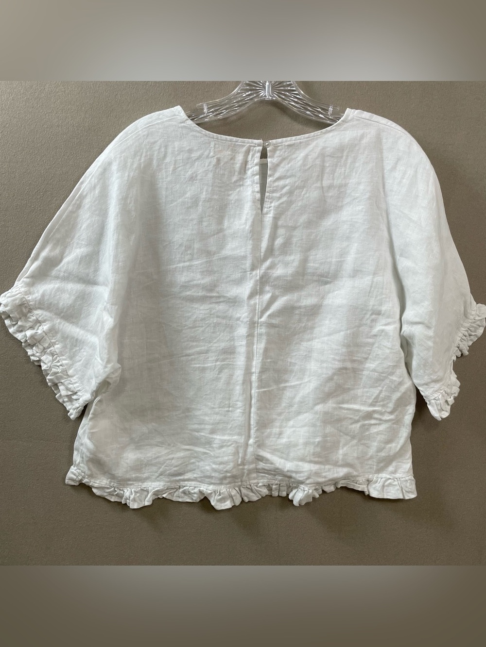 Cynthia Rowley 100 linen White small Ruffle hem cuff relaxed fit beach - Picture 3 of 6